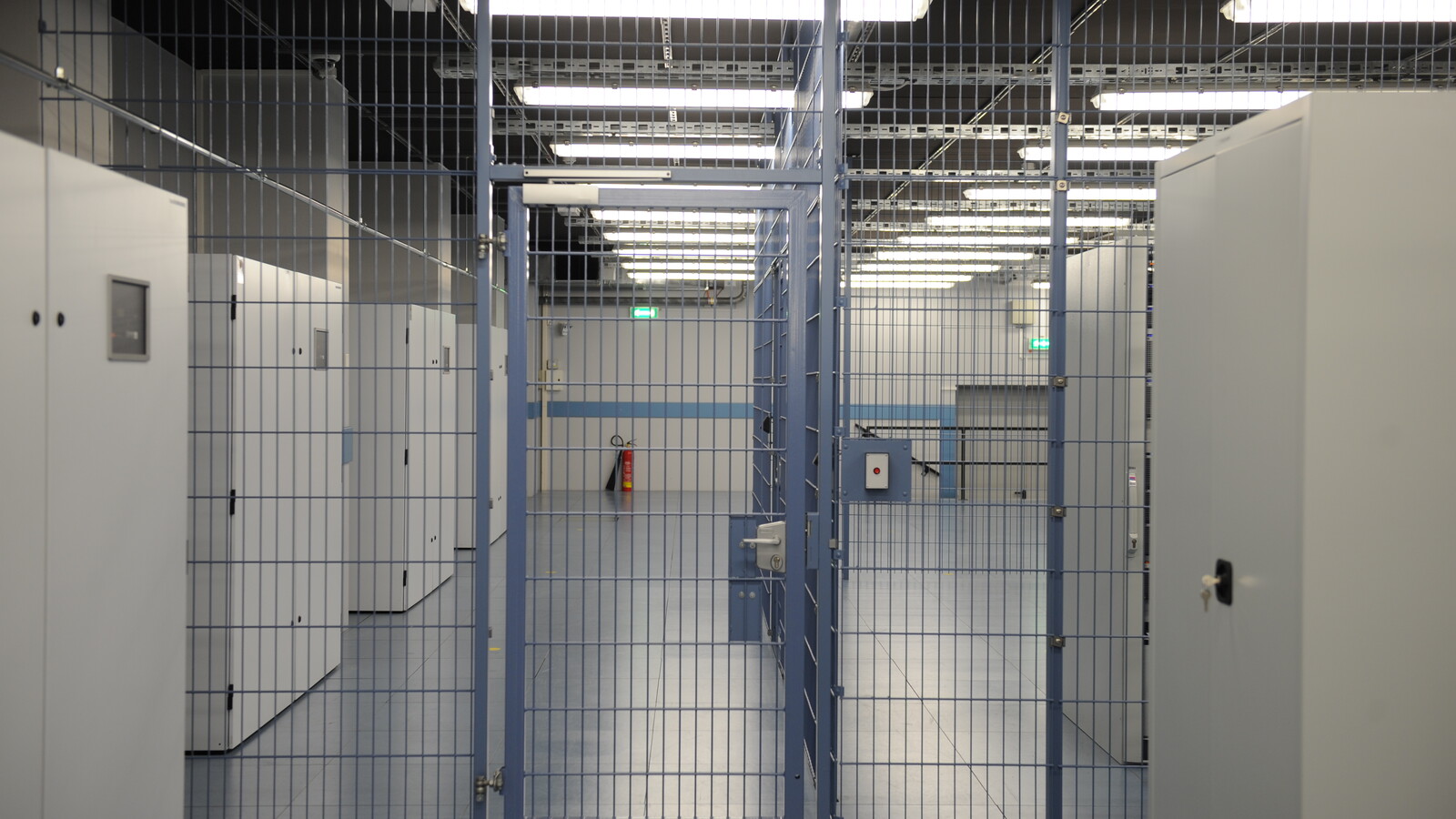 Locked server-cage aisle inside a data center